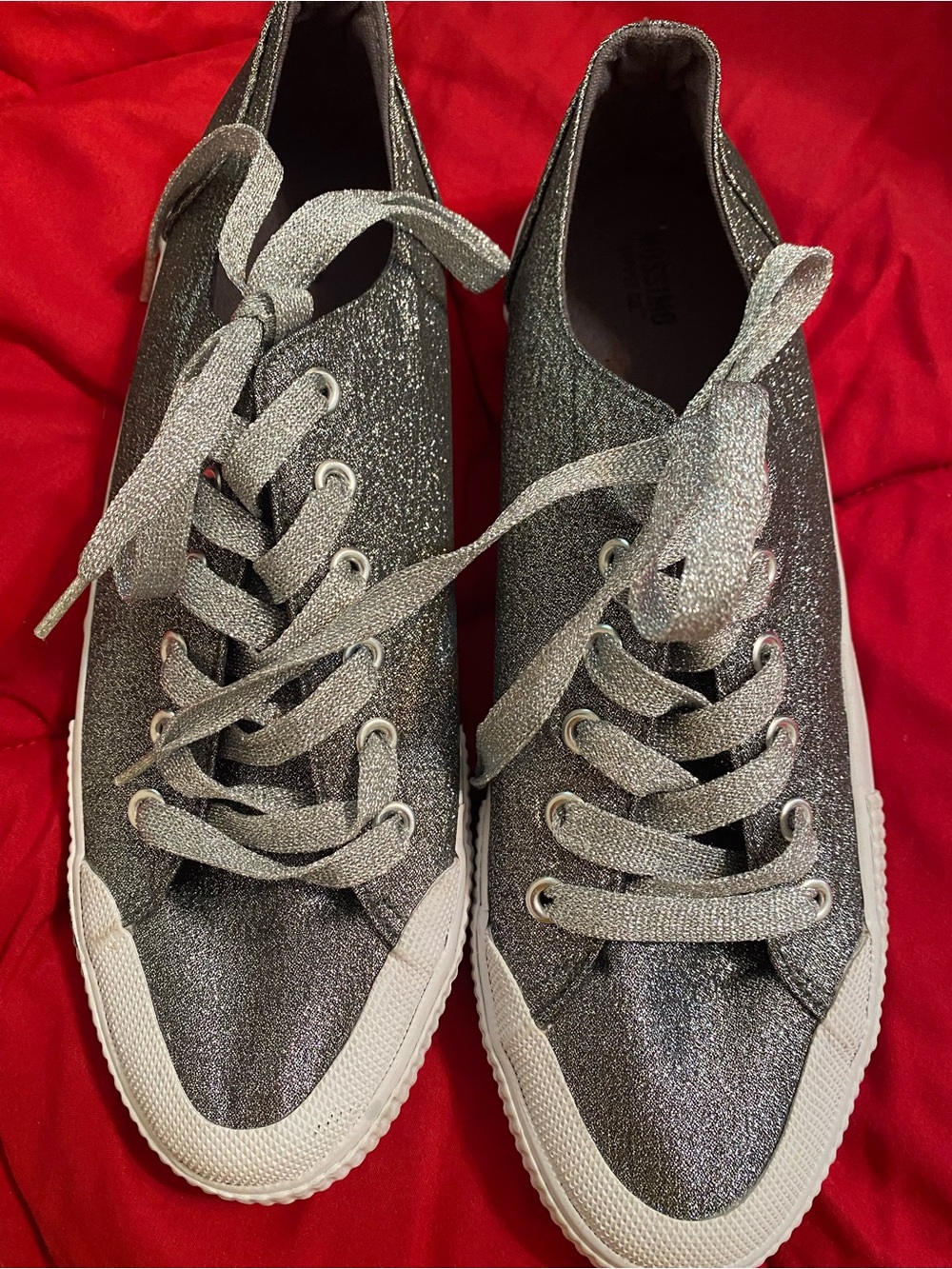Mossimo Supply Co. Silver Glitter Lace-Up Sneakers NWOT size 10 sparkle metallic